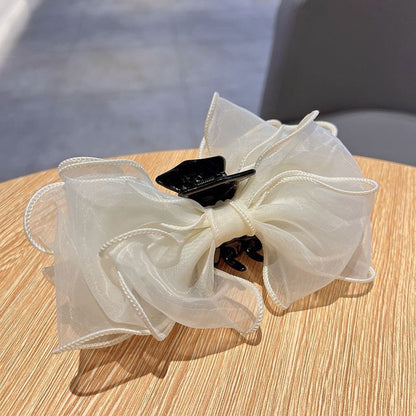Korea Sweet Mesh Tulle Big Bow Hair Claw Clips for Women White Black Bowknot Hair Clamp Hairpin Headdress Accessories Shark Clip